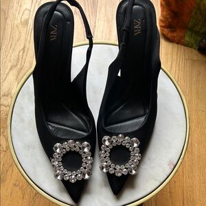 Zara Black Heels with Crystal Embellishments